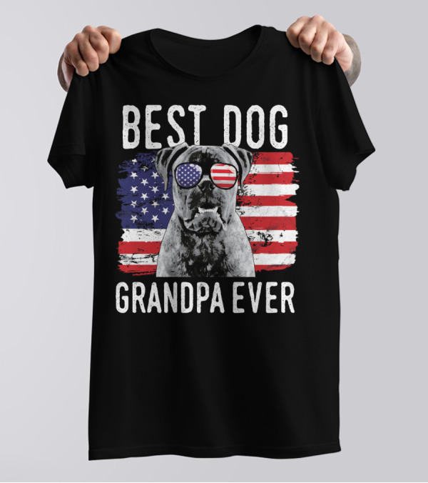 Best Dog Grandpa Ever American Flag Bull T-Shirt