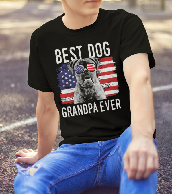 Best Dog Grandpa Ever American Flag Bull T-Shirt