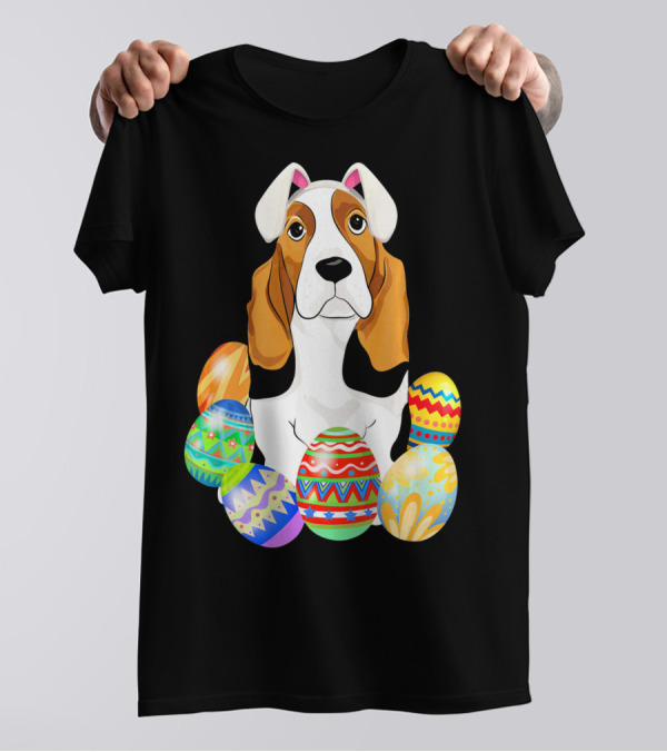 Basset Hound With Easter Eggs And Bunny Ears T-Shirt