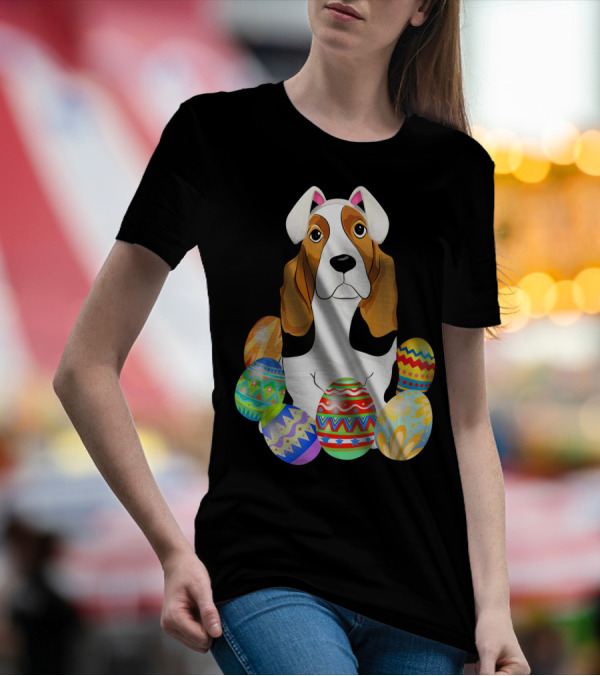 Basset Hound With Easter Eggs And Bunny Ears T-Shirt