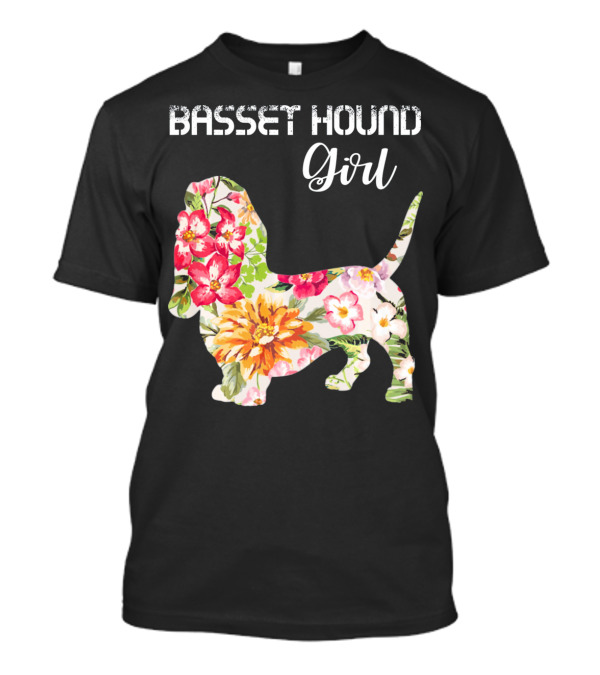 Basset Hound Girl Floral Funny Basset Hound T-Shirt