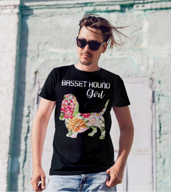 Basset Hound Girl Floral Funny Basset Hound T-Shirt