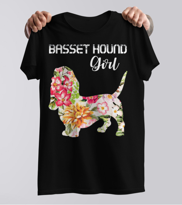 Basset Hound Girl Floral Funny Basset Hound T-Shirt