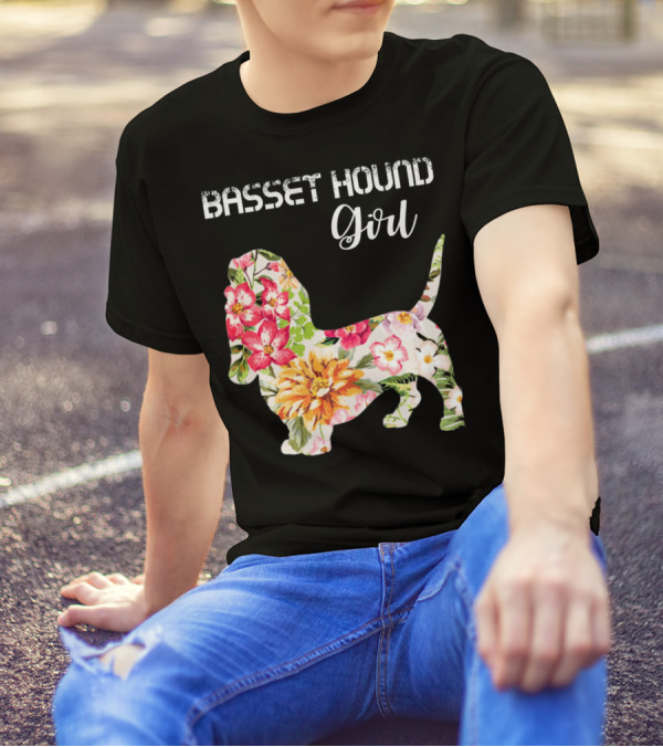 Basset Hound Girl Floral Funny Basset Hound T-Shirt