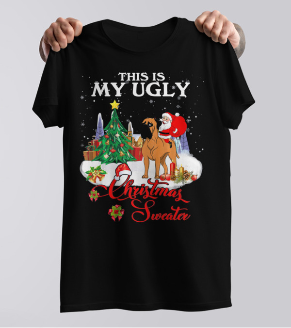 THIS IS MY UGLY CHRISTMAS SWEATER SANTA RIDING BULLMASTIFF T-Shirt