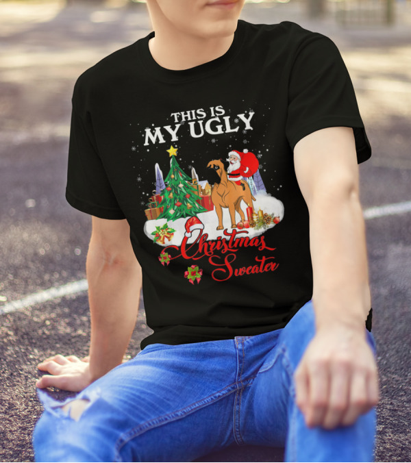 THIS IS MY UGLY CHRISTMAS SWEATER SANTA RIDING BULLMASTIFF T-Shirt