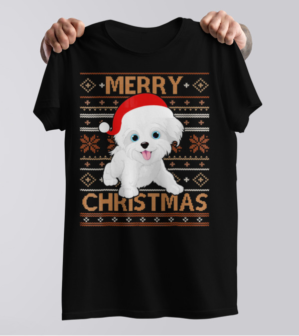 Merry Christmas Havanese Dog Santa Hat Festive T-Shirt