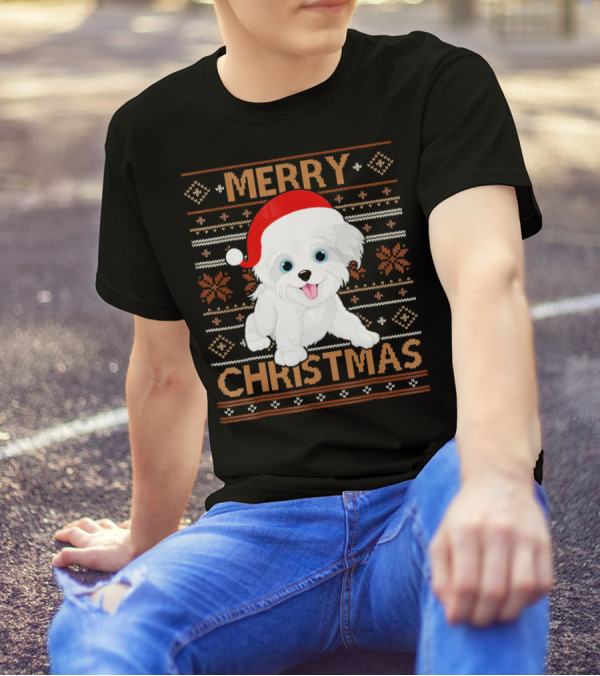 Merry Christmas Havanese Dog Santa Hat Festive T-Shirt
