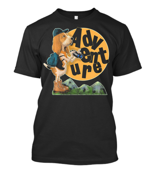 Adventure Basset Hound With Backpack And Binoculars T-Shirt