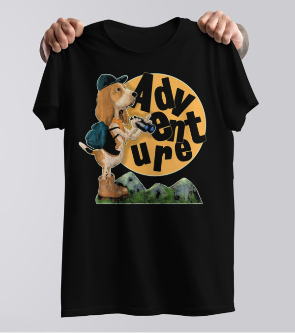 Adventure Basset Hound With Backpack And Binoculars T-Shirt