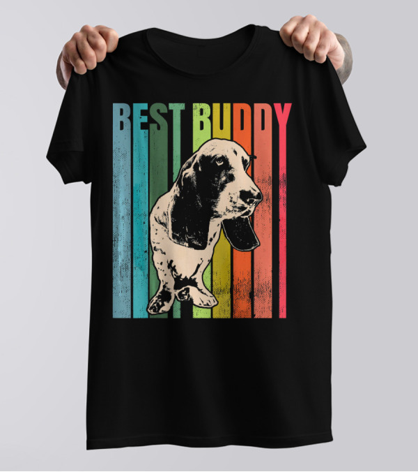 Best Buddy Vintage Basset Hound Retro Stripes T-Shirt