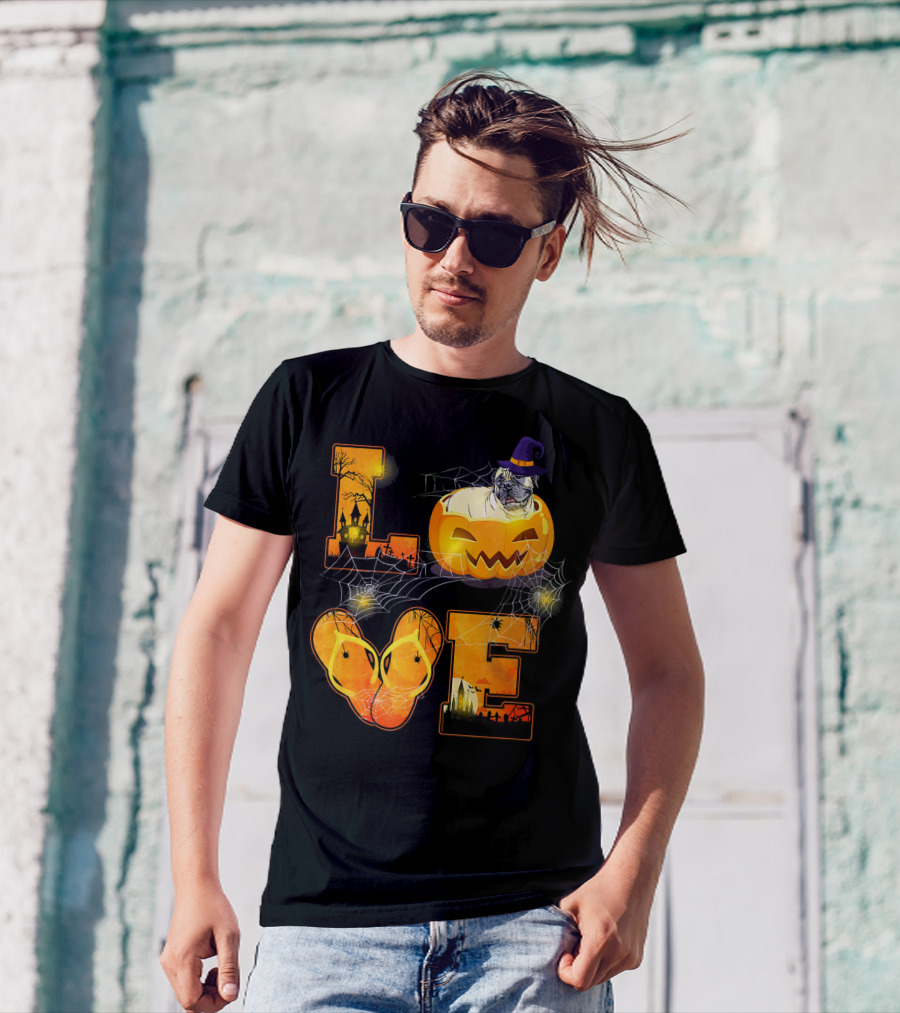 Love Halloween Bullmastiff Pumpkin Hat Ghost Spiders T-Shirt