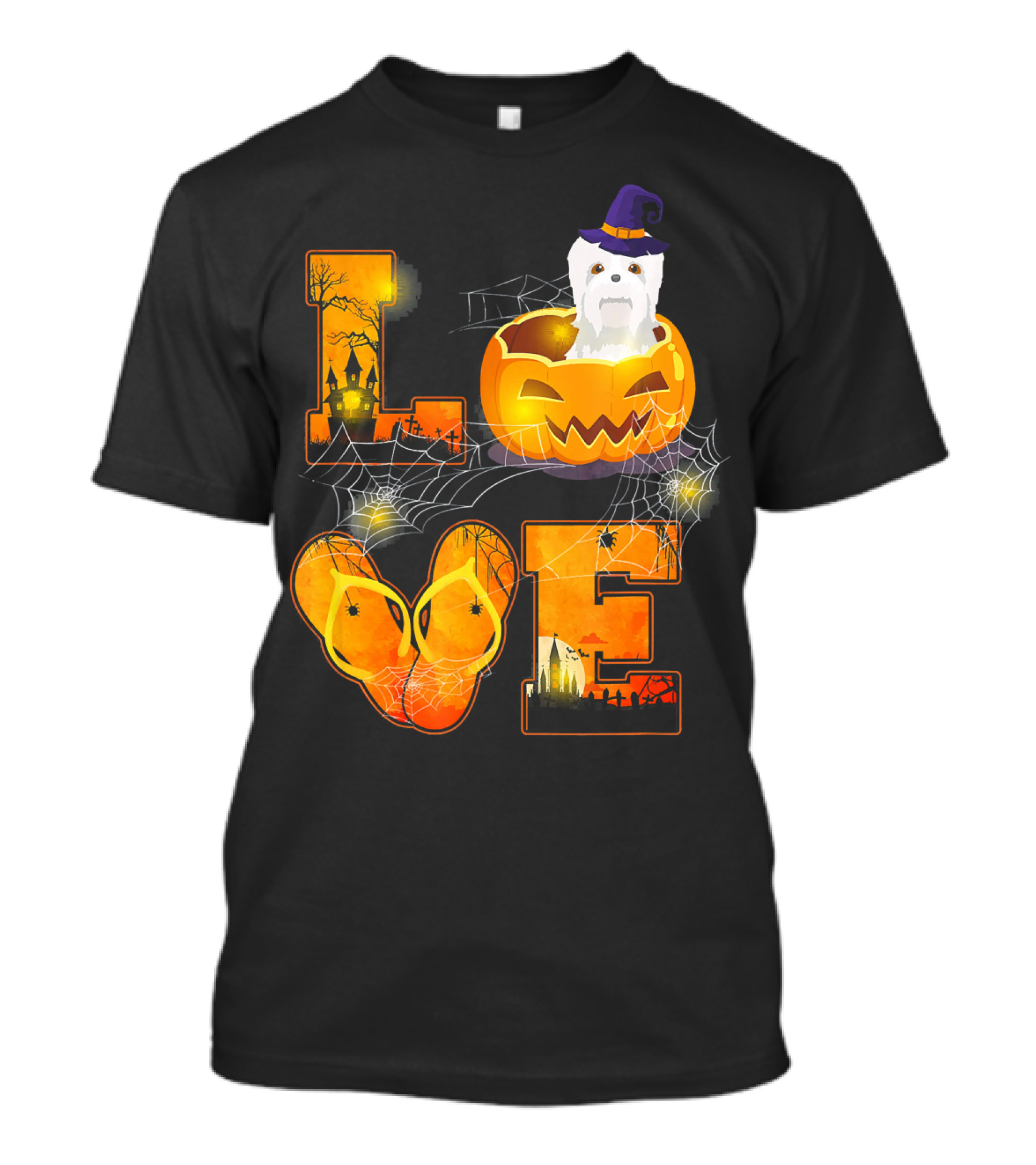 Love Havanese In Halloween Pumpkin With Witch Hat And Webs T-Shirt