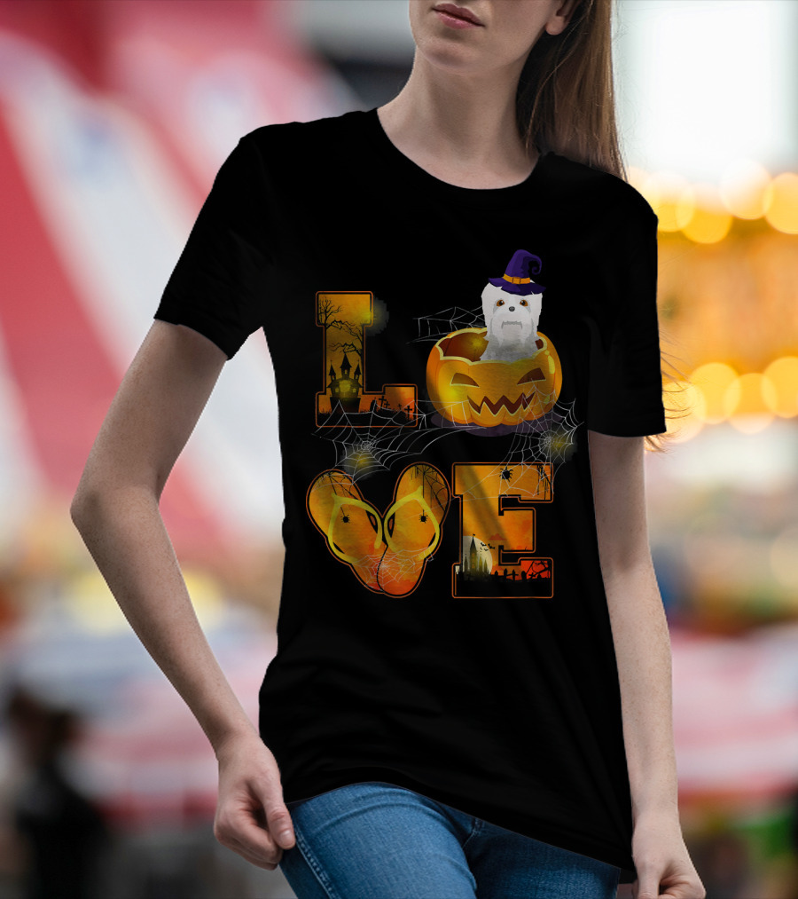 Love Havanese In Halloween Pumpkin With Witch Hat And Webs T-Shirt