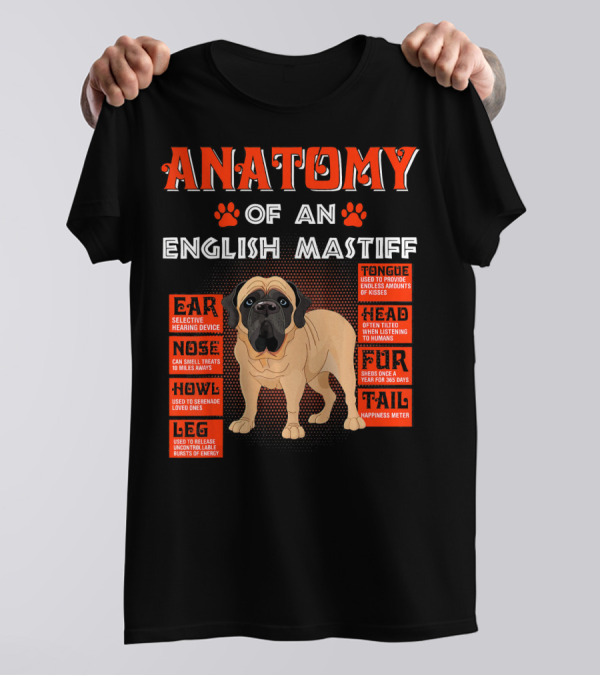 Anatomy Of An English Mastiff Ear Head Nose Tongue Howl Tail Leg Fun T-Shirt