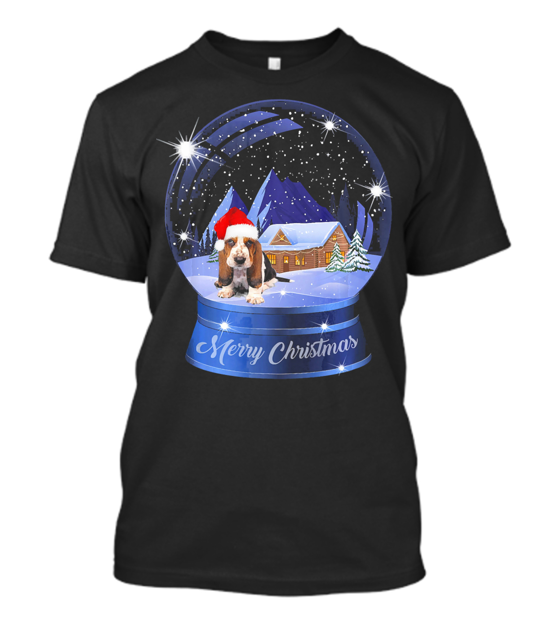Merry Christmas Basset Hound Dog Lover Inside Crystal Snow Globe T-Shirt