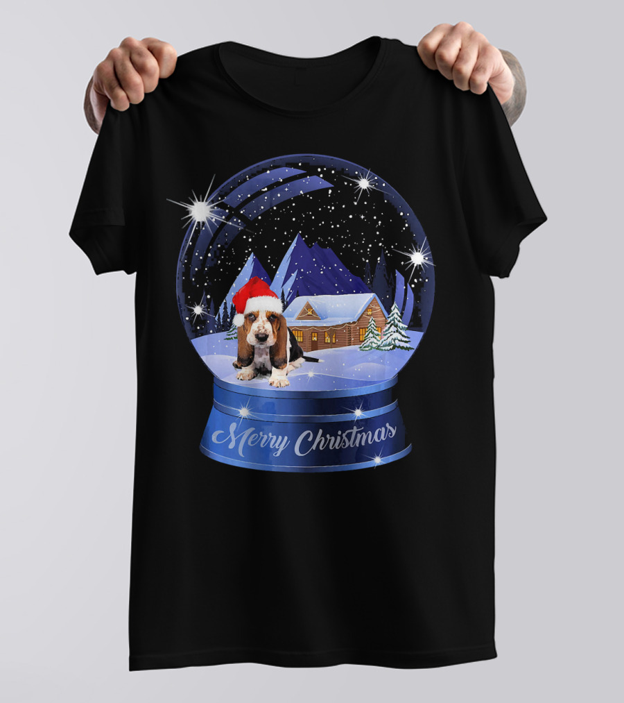 Merry Christmas Basset Hound Dog Lover Inside Crystal Snow Globe T-Shirt