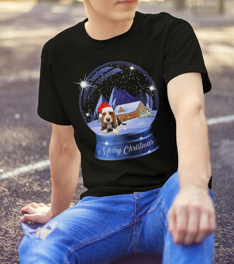 Merry Christmas Basset Hound Dog Lover Inside Crystal Snow Globe T-Shirt