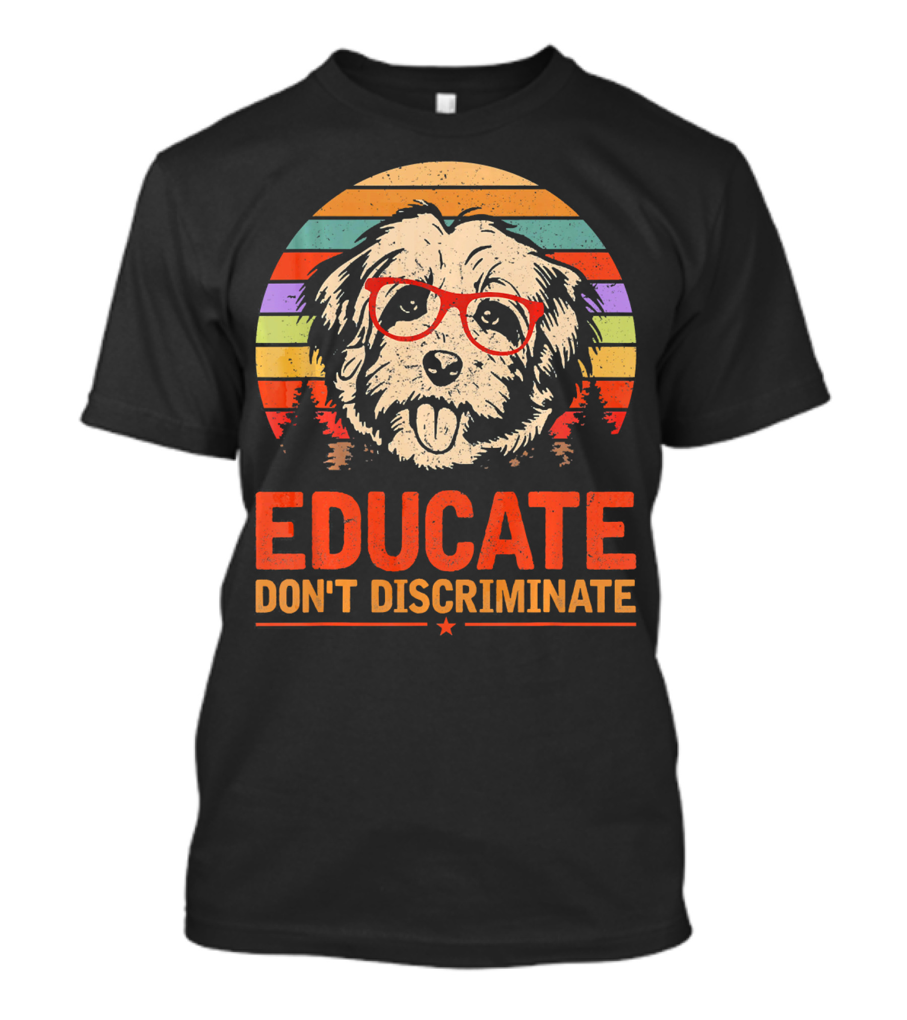 Educate Don't Discriminate Havanese Retro Glasses Dog Vintage Rainbow T-Shirt