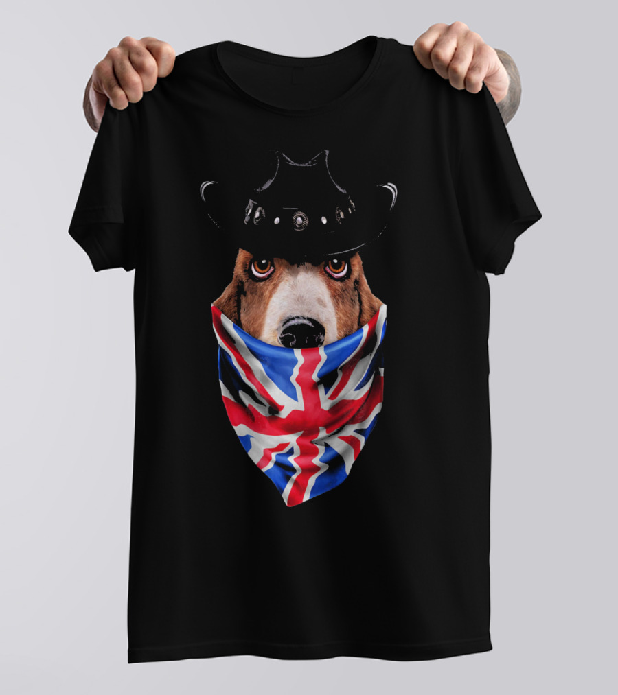Basset Hound Dog Cowboy Hat Union Jack Bandana T-Shirt