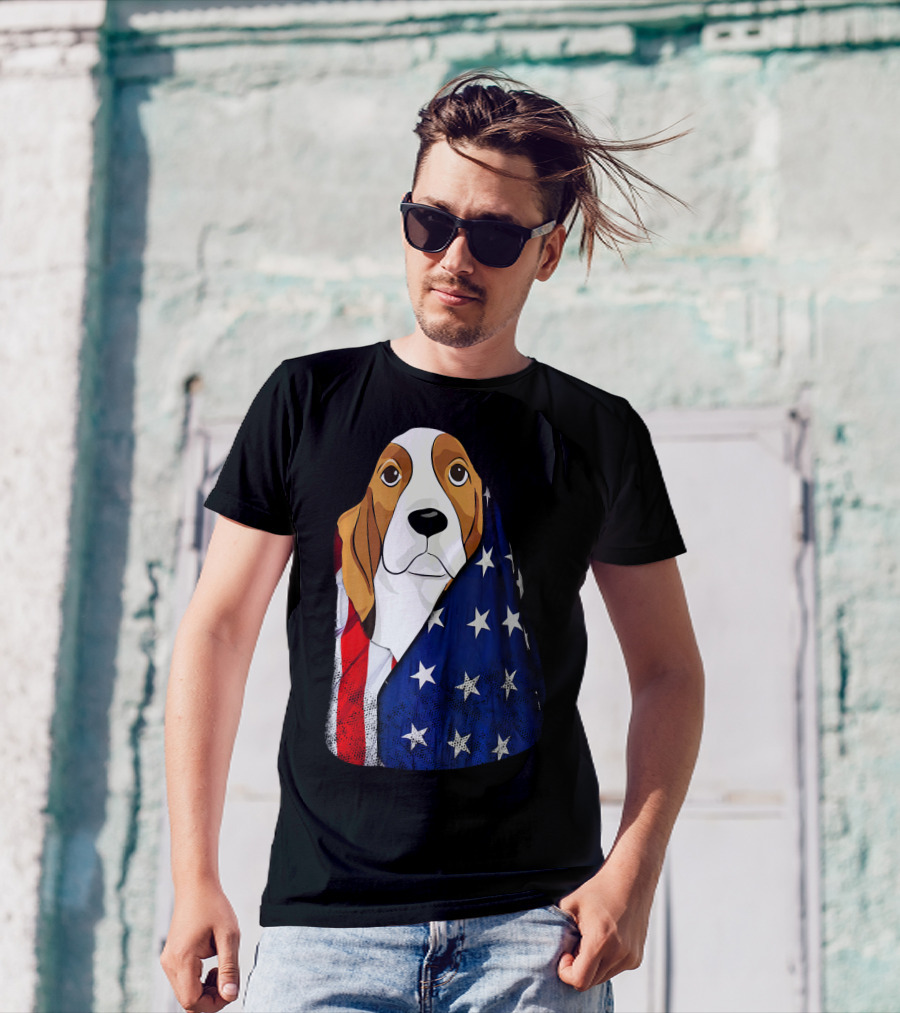 4th Of July American Flag Basset Hound T-Shirt