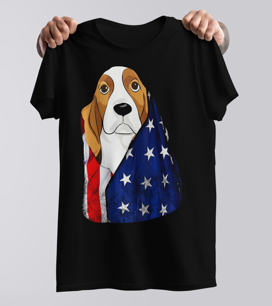 4th Of July American Flag Basset Hound T-Shirt