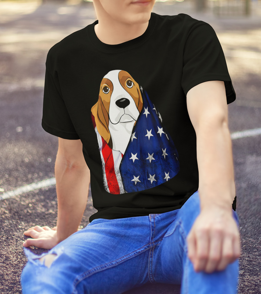4th Of July American Flag Basset Hound T-Shirt
