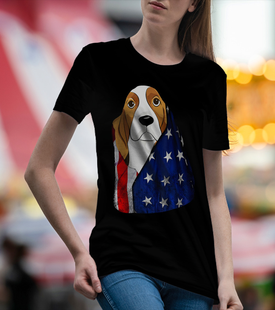 4th Of July American Flag Basset Hound T-Shirt