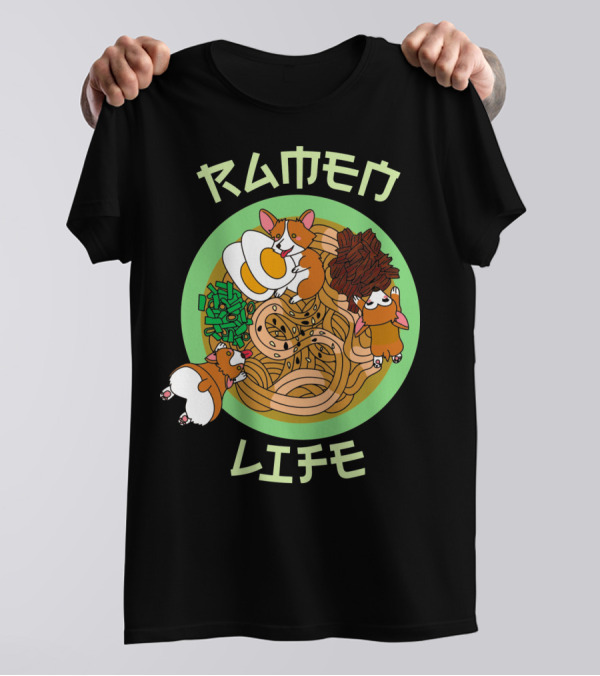 Ramen Life Corgi Puppy Dog Playful Bowl Of Noodles T-Shirt