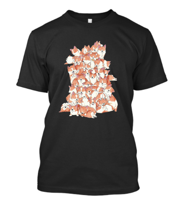 Pencil Painting Cute Piling Corgi Puppies Cuddle Stack T-Shirt