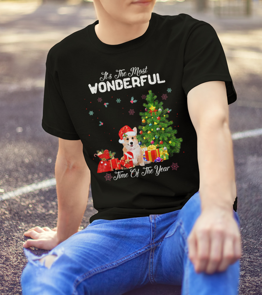It's The Most Wonderful Time Of The Year Corgi Christmas Tree Snowflakes T-Shirt