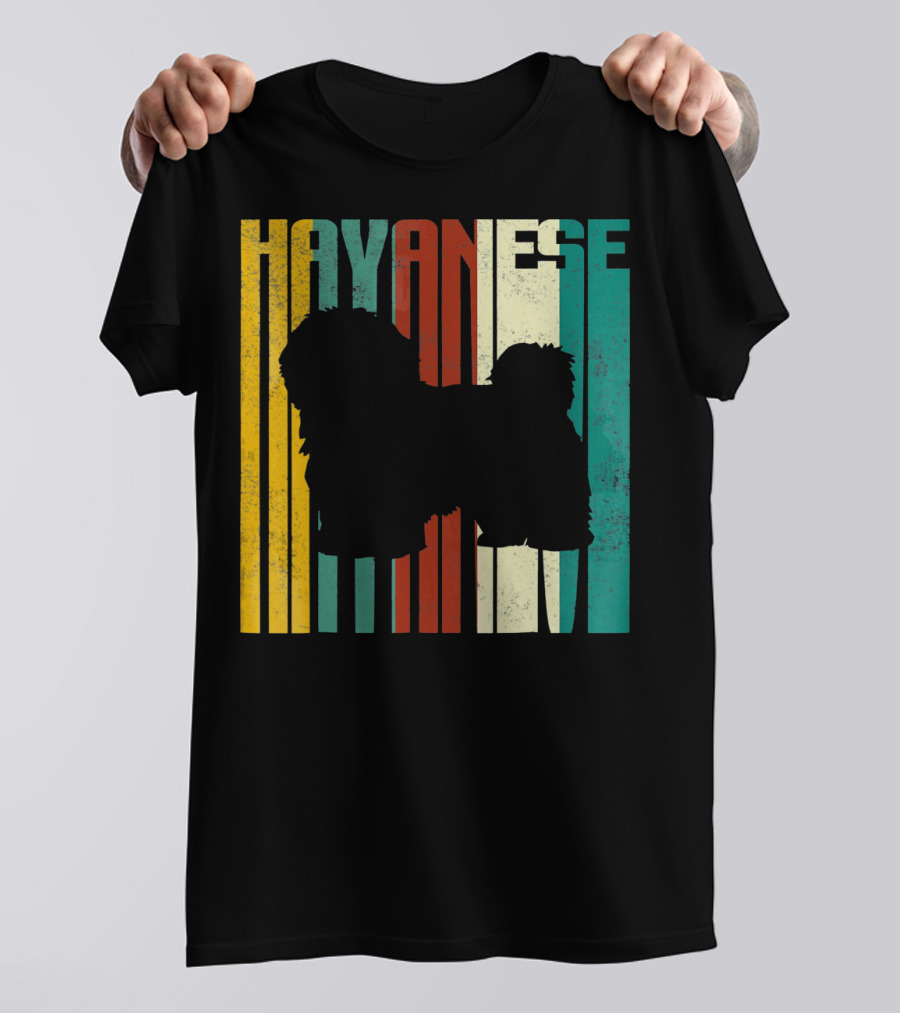 Vintage Havanese Silhouette Retro Stripes T-Shirt