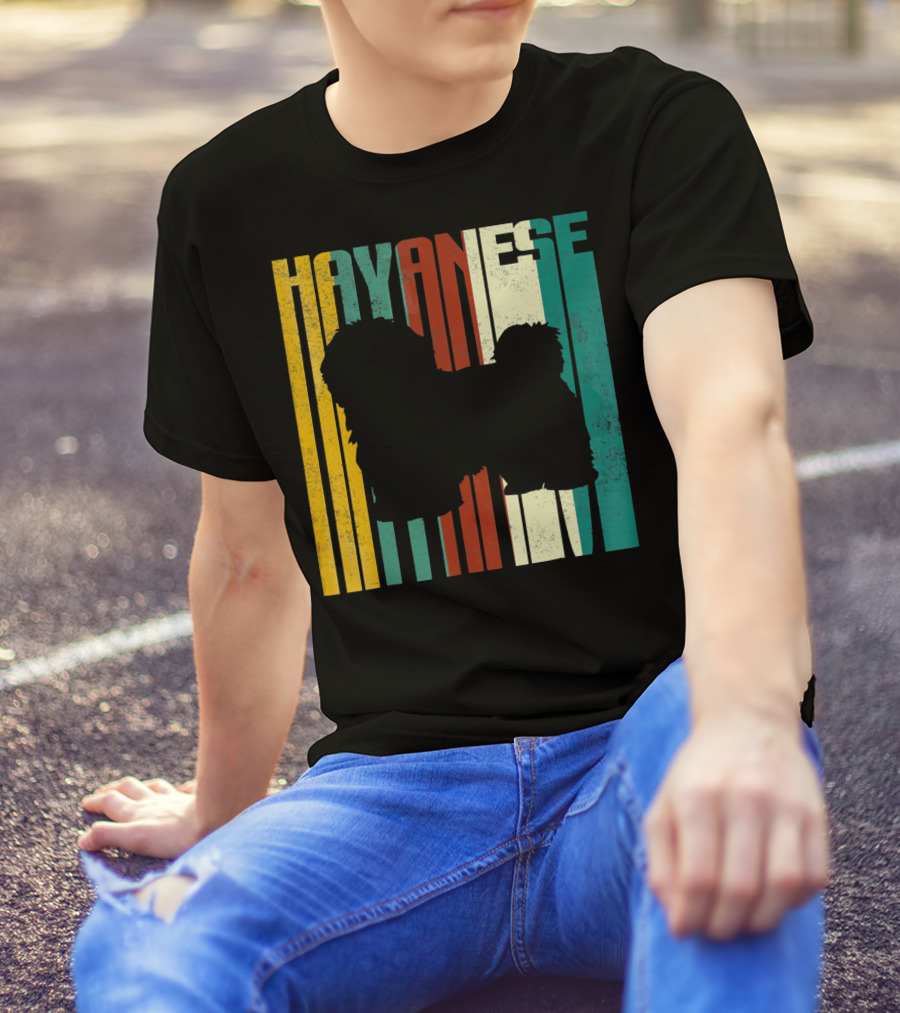 Vintage Havanese Silhouette Retro Stripes T-Shirt