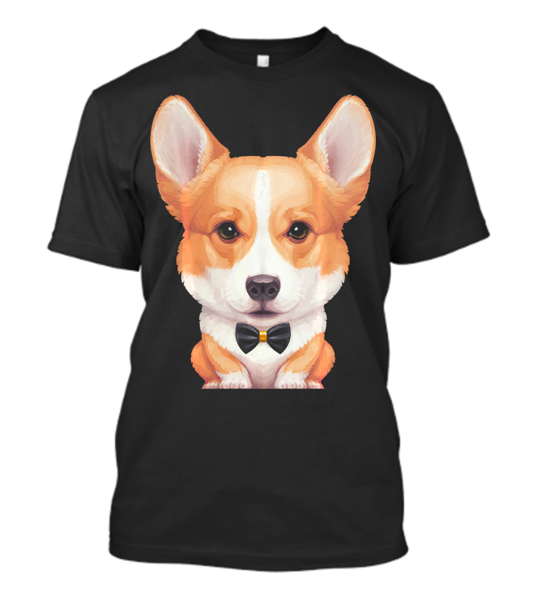 Welsh Corgi With Black Bow Tie Front View T-Shirt