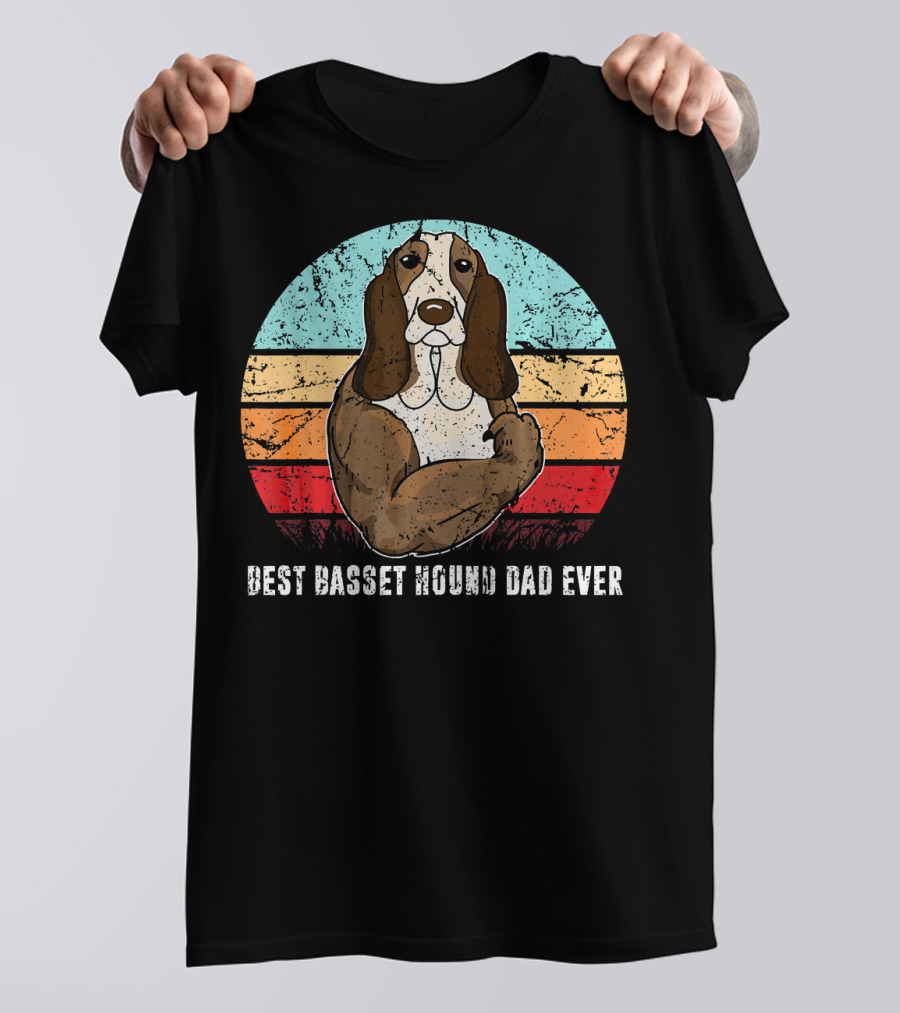 Best Basset Hound Dad Ever Retro Vintage Muscle Basset Hound T-Shirt