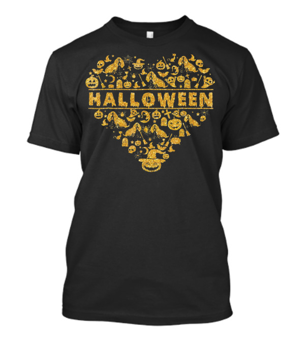Basset Hound Halloween Heart Pumpkin Ghost Bat Cat Hat T-Shirt