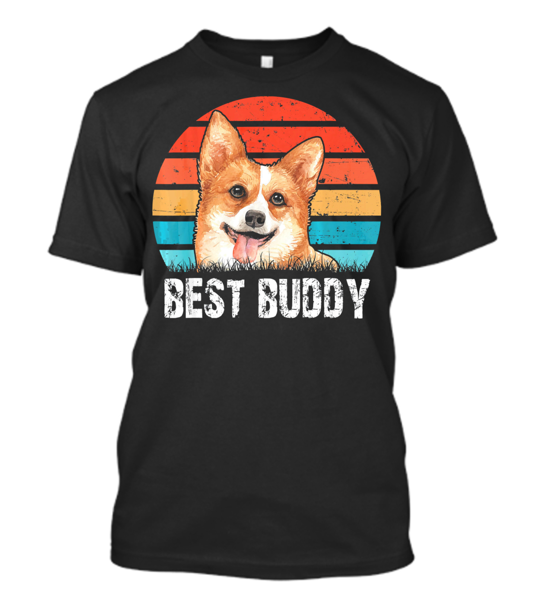 Welsh Corgi Best Buddy Retro Stripes T-Shirt