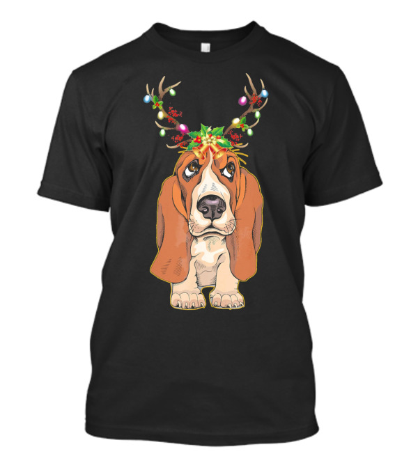 Basset Hound Dog With Christmas Antlers And Lights T-Shirt