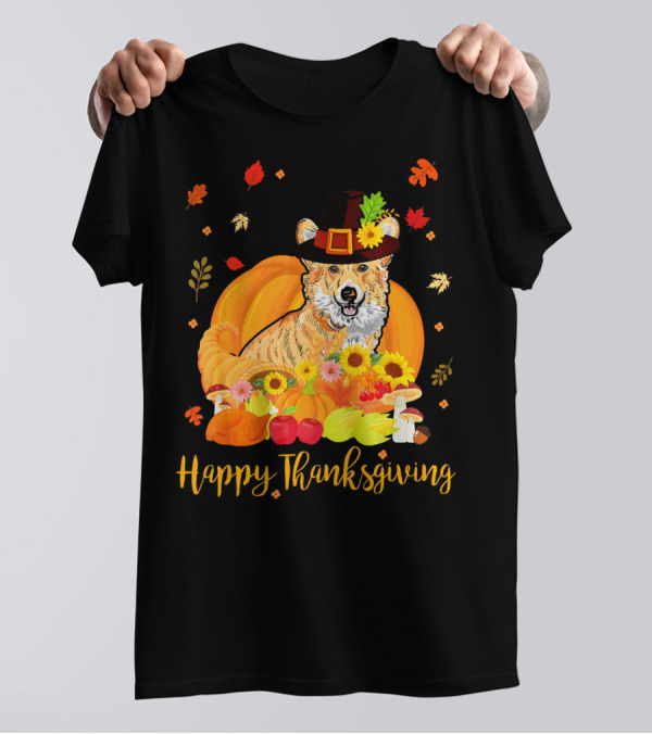 Happy Thanksgiving Day Corgi Dog Costume Pumpkin T-Shirt