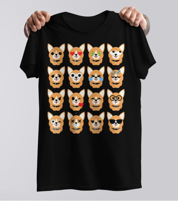 Pembroke Welsh Corgi Emoji Faces Collection T-Shirt
