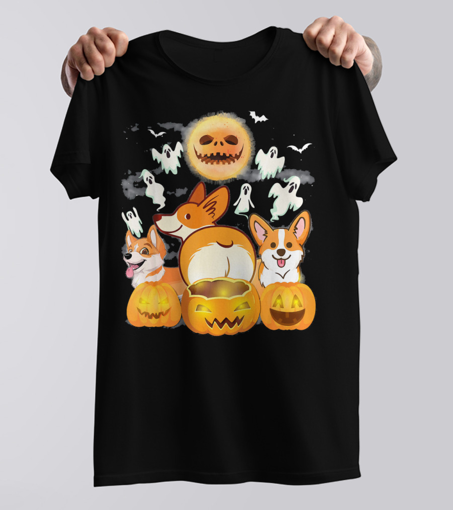 Welsh Corgi Cardigans Halloween Team Ghosts And Pumpkins T-Shirt