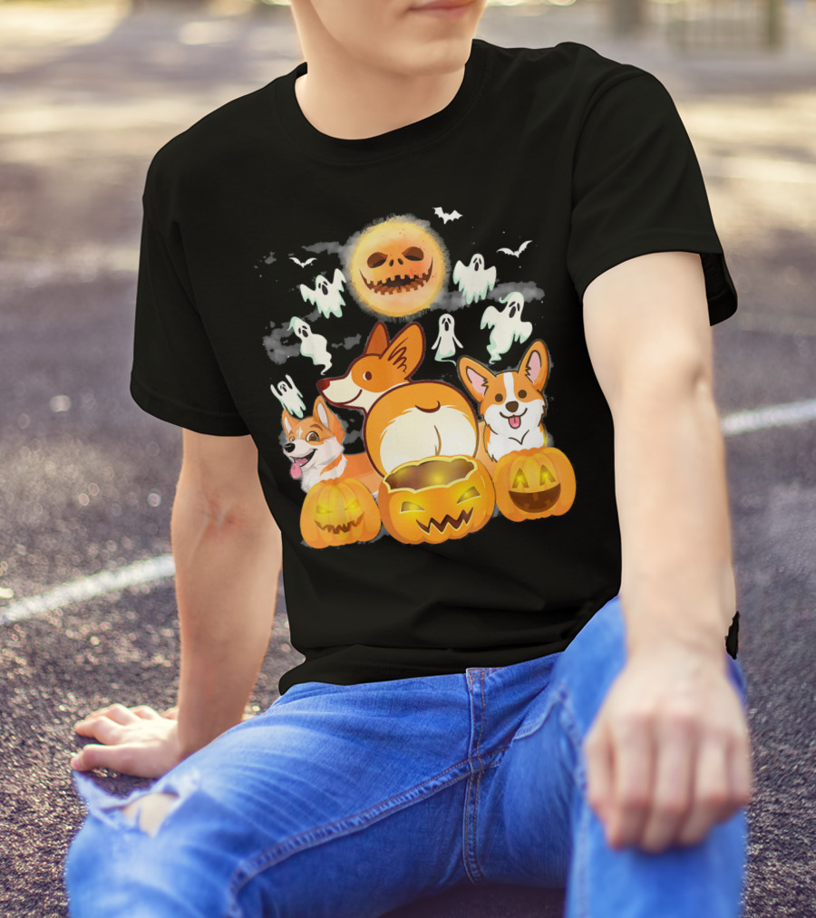 Welsh Corgi Cardigans Halloween Team Ghosts And Pumpkins T-Shirt