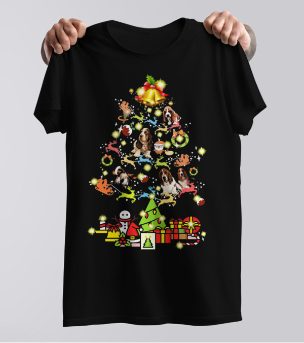 Basset Hound Christmas Tree With Bells Nice Dog T-Shirt