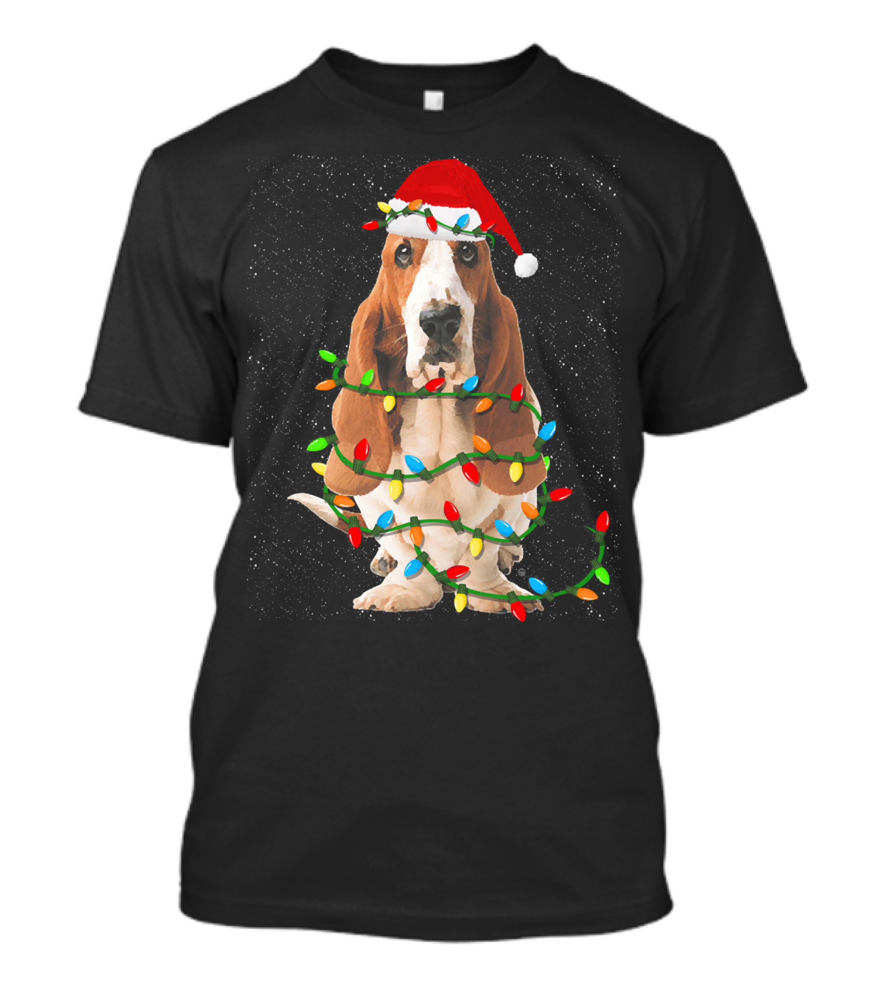 Basset Hound Christmas Lights Santa Hat T-Shirt