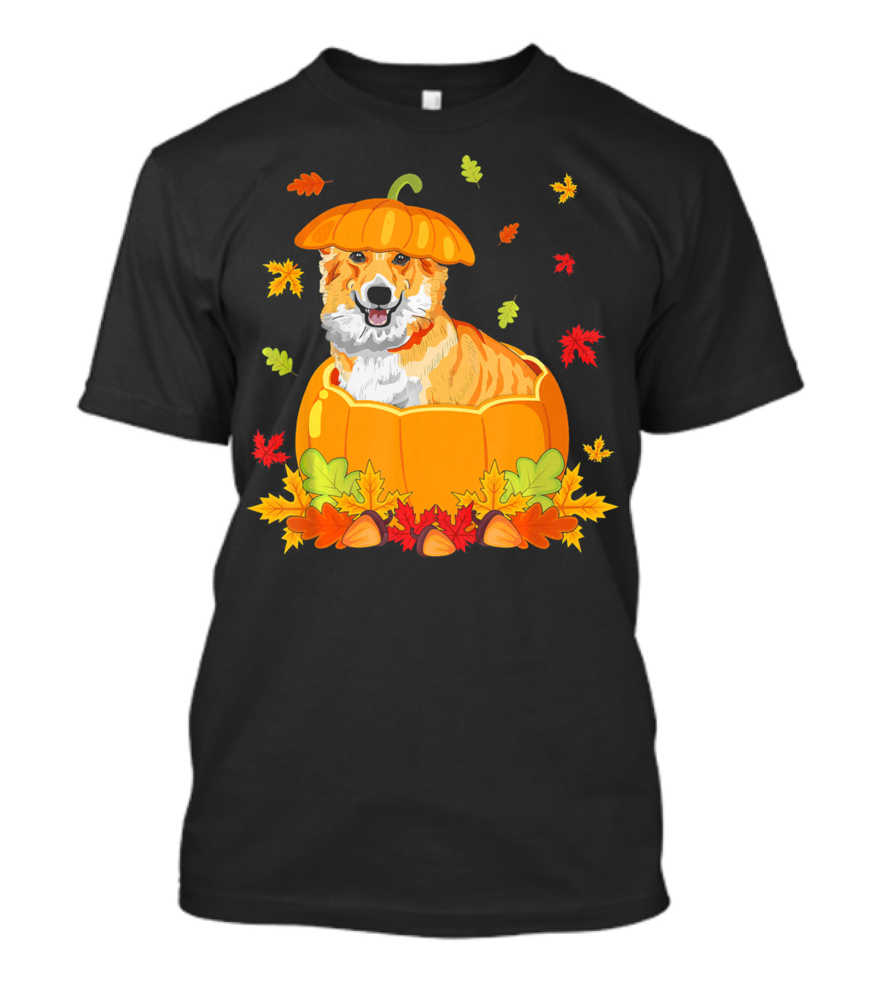 Thanksgiving Cute Corgi In Pumpkin With Autumn Leaves T-Shirt