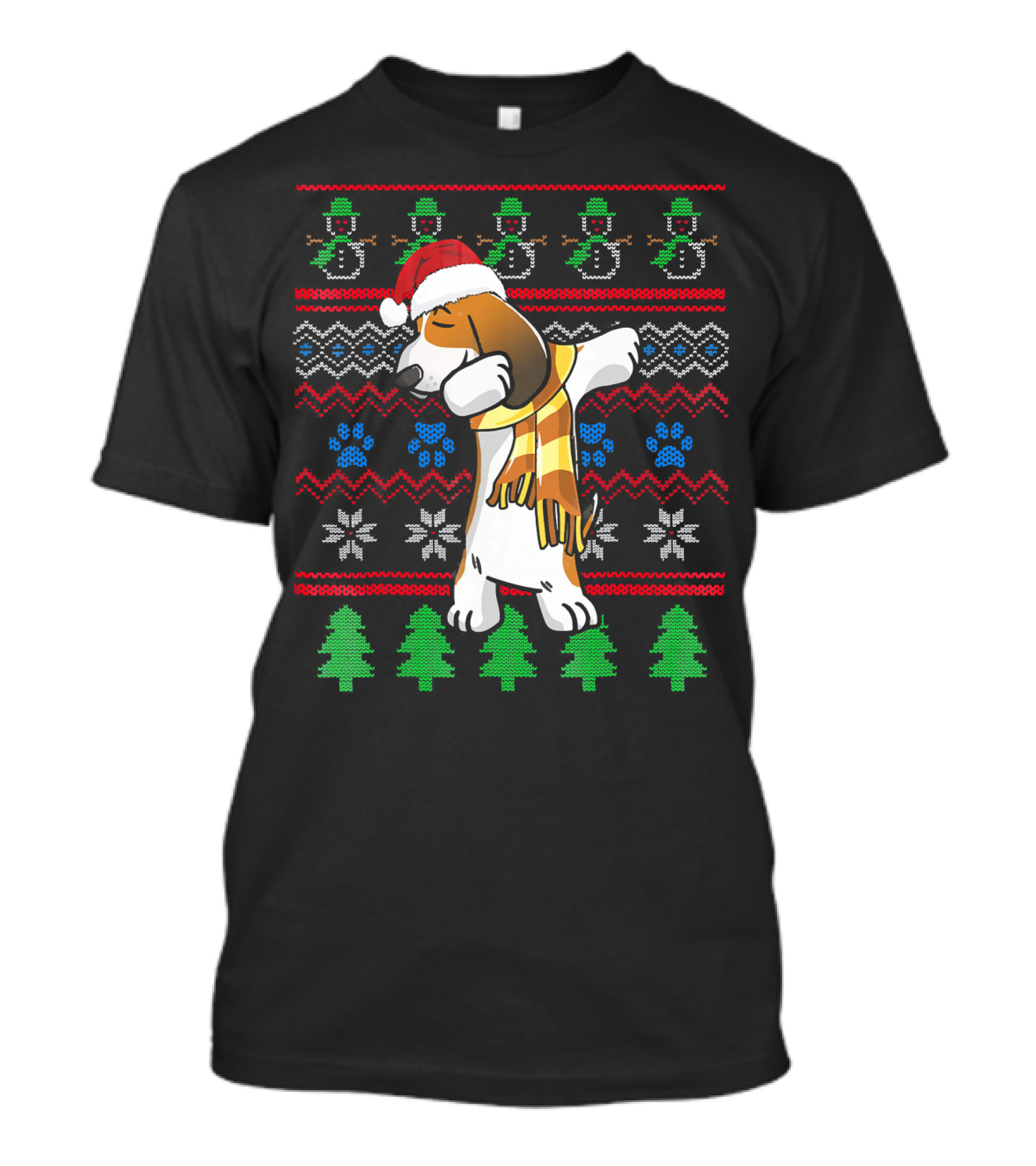 Basset Hound Dabbing Christmas UglyStyle Sweater Snowman Trees T-Shirt