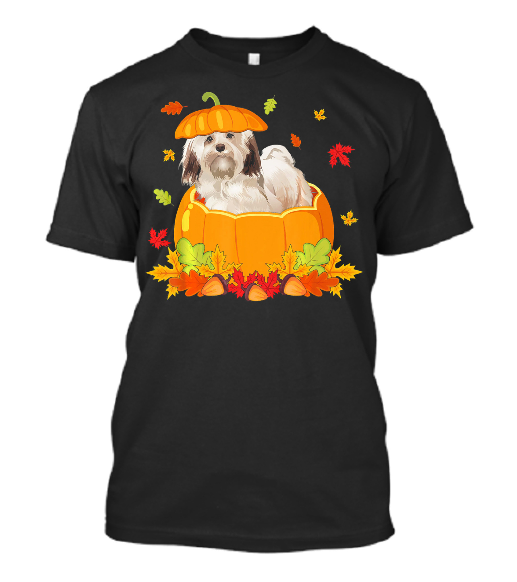 Thanksgiving Havanese Dog In Pumpkin With Autumn Leaves T-Shirt