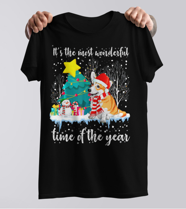 Welsh Corgi It's The Most Wonderful Time Of The Year Christmas Scene T-Shirt