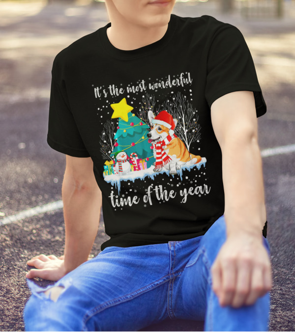 Welsh Corgi It's The Most Wonderful Time Of The Year Christmas Scene T-Shirt