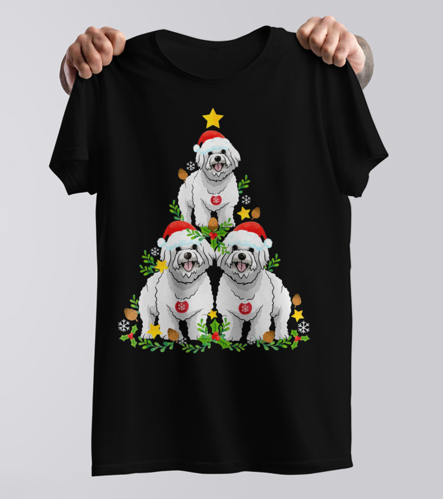 Funny Havanese Dogs Wearing Santa Hats Forming Christmas Tree T-Shirt